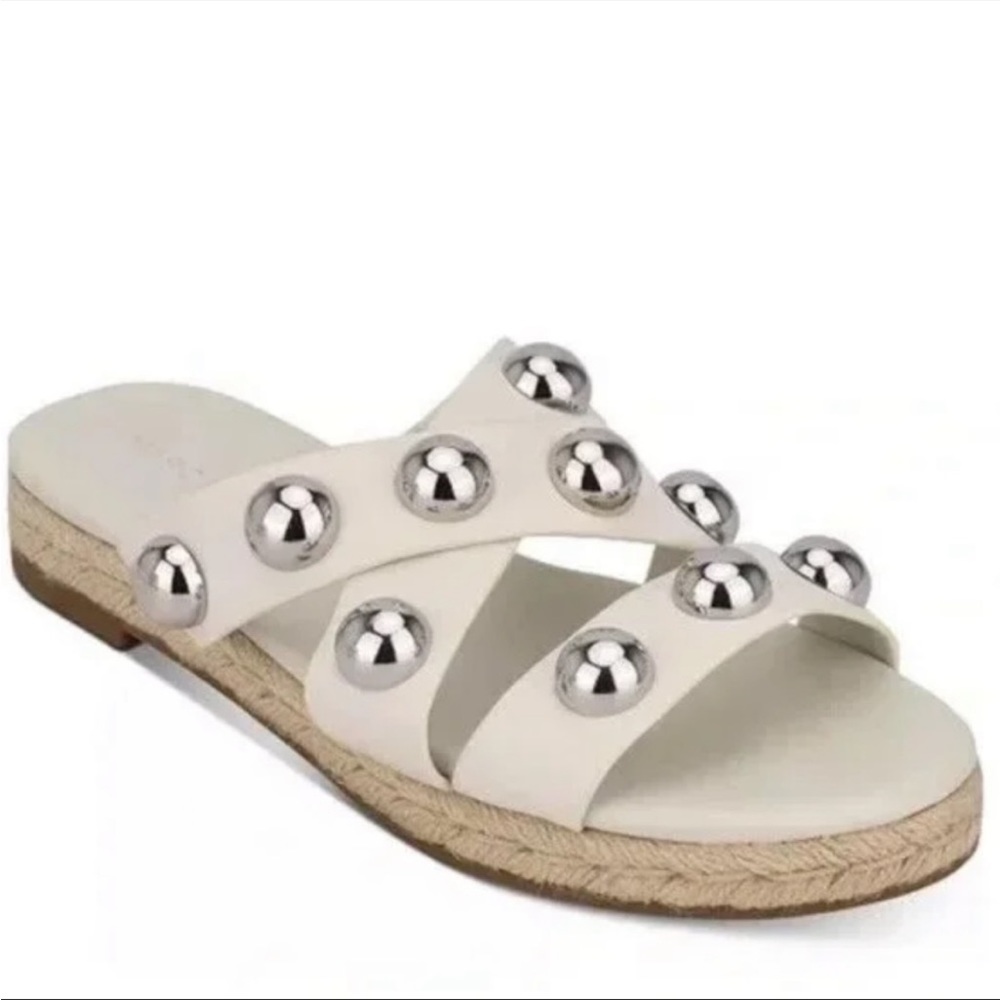 Marc Fisher Prisca Cream Ball Studded Espadrille Sandals Size 5